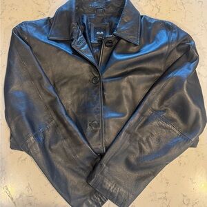 JLC NEW YORK Women's Black Leather Button-Front Jacket